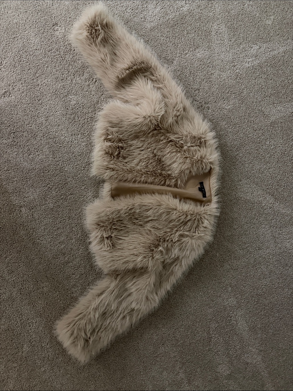 Faux Fur Cropped Jacket in Beige